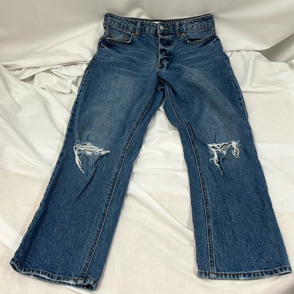 H&M Denim - H&M High Waist Button Fly Distressed Denim Jeans Size 10